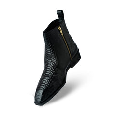 Lamonchie Croxvento - Croc-Textured Leather Boots - Black