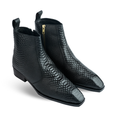 Lamonchie Croxvento - Croc-Textured Leather Boots - Black