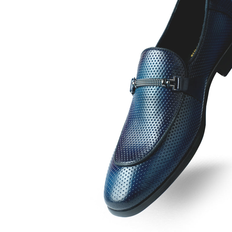 Lamonchie Ferano - Perforated Leather Loafer - Blue