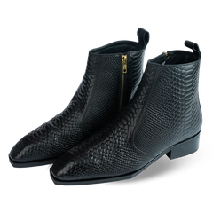 Lamonchie Croxvento - Croc-Textured Leather Boots - Black