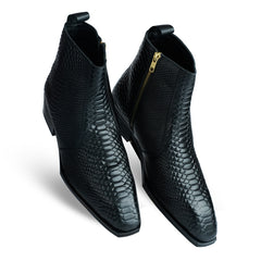Lamonchie Croxvento - Croc-Textured Leather Boots - Black